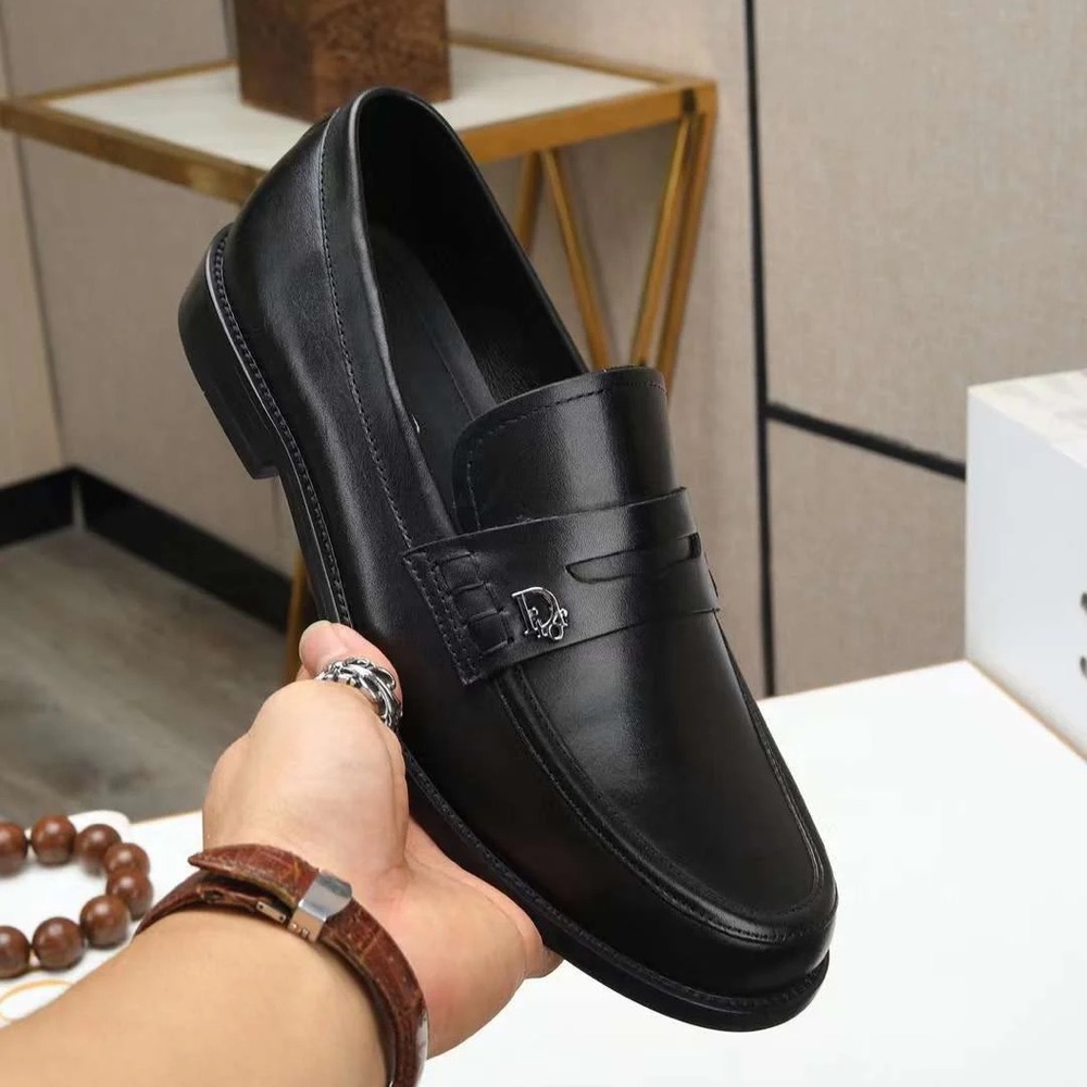 Men's Dior Granville Black Leather Loafers Size 44 (11) Shoes